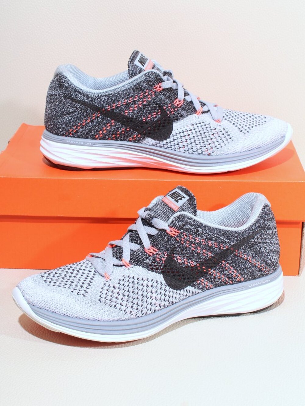 Womens Nike Flyknit Lunar 3 Sz 8.5 Black & Gray 698182-009 Running Shoes